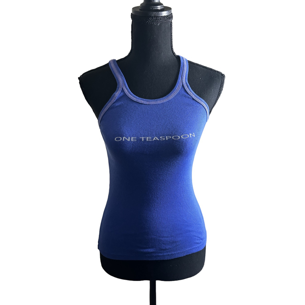 One Teaspoon Women's Violet Cotton Ribbed Tank Top w/Contrast Stitching, Size S